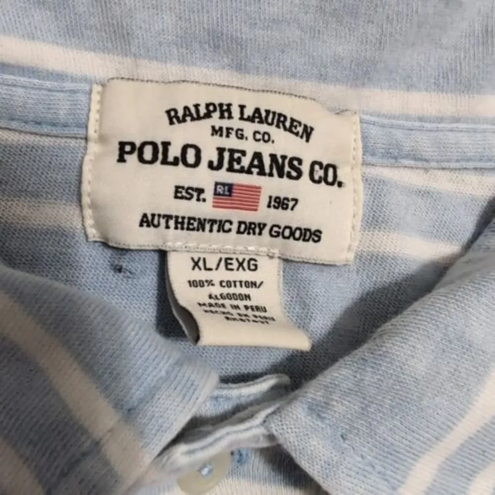 Vintage Polo Jeans Co. Ralph Lauren Polo Shirt‎ Blue Stripe Size XL 90’s Y2K 25D